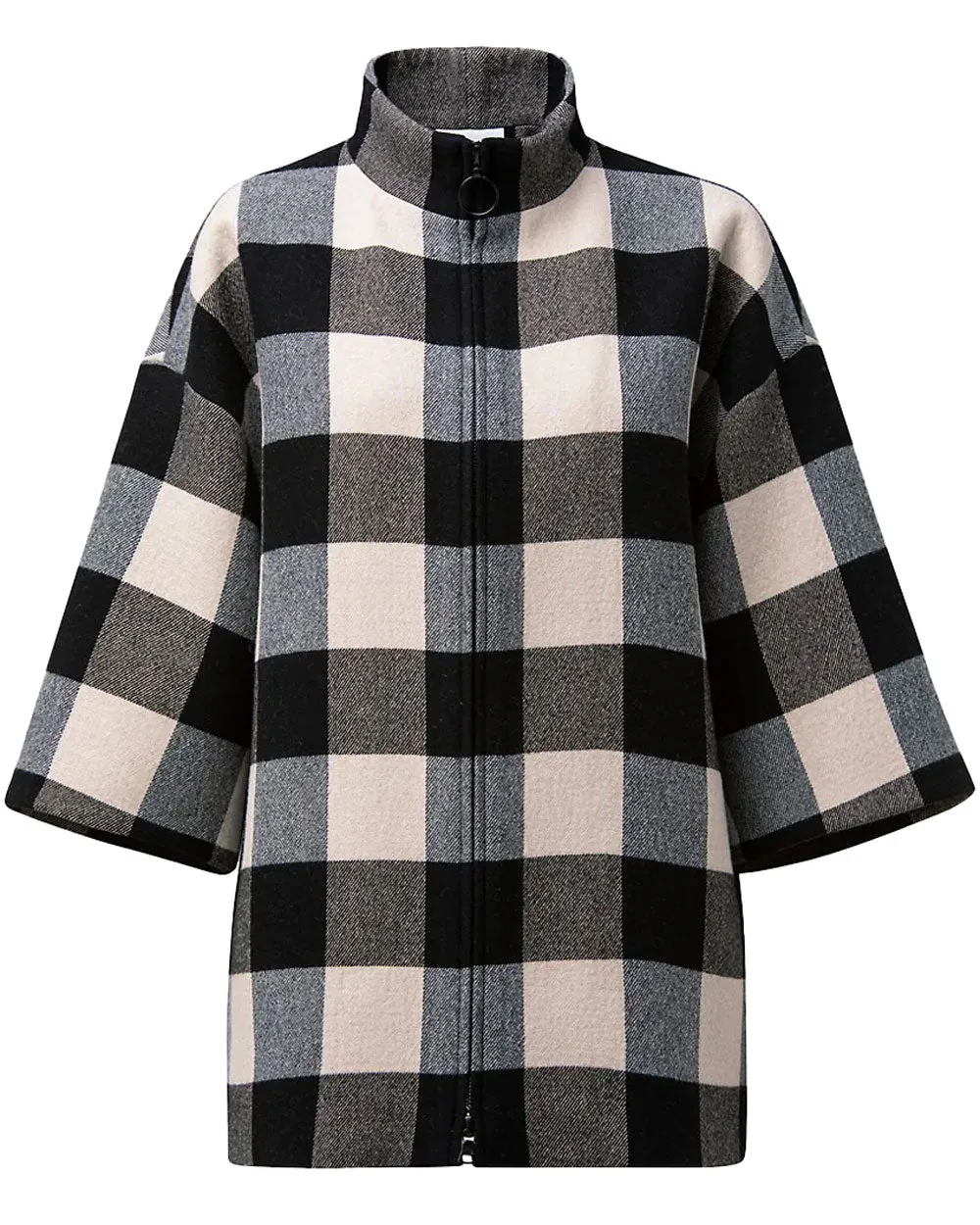 Black Chalk Chequerboard Wool Stand Collar Carcoat