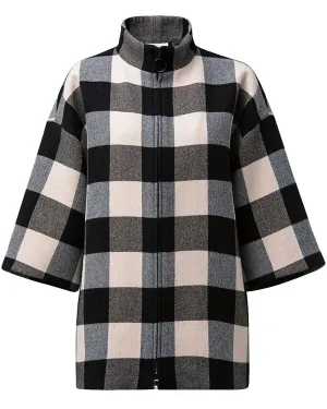 Black Chalk Chequerboard Wool Stand Collar Carcoat