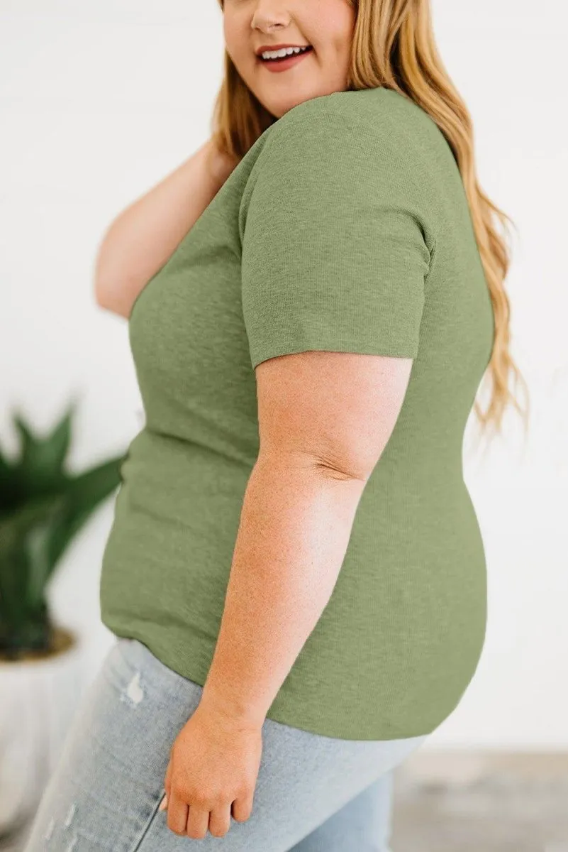 Crisscross Army Green Knit  Plus Size Shirt