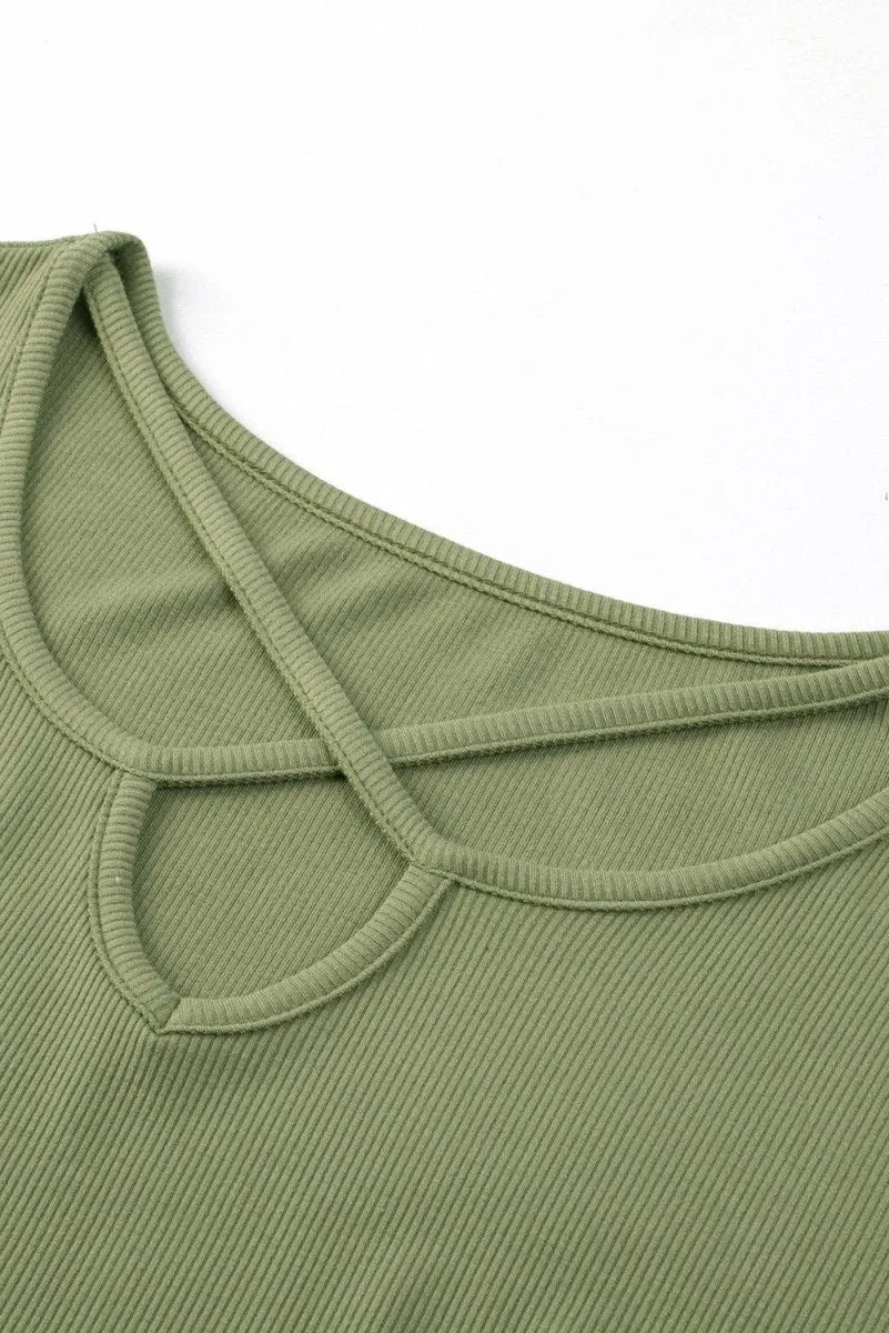 Crisscross Army Green Knit  Plus Size Shirt