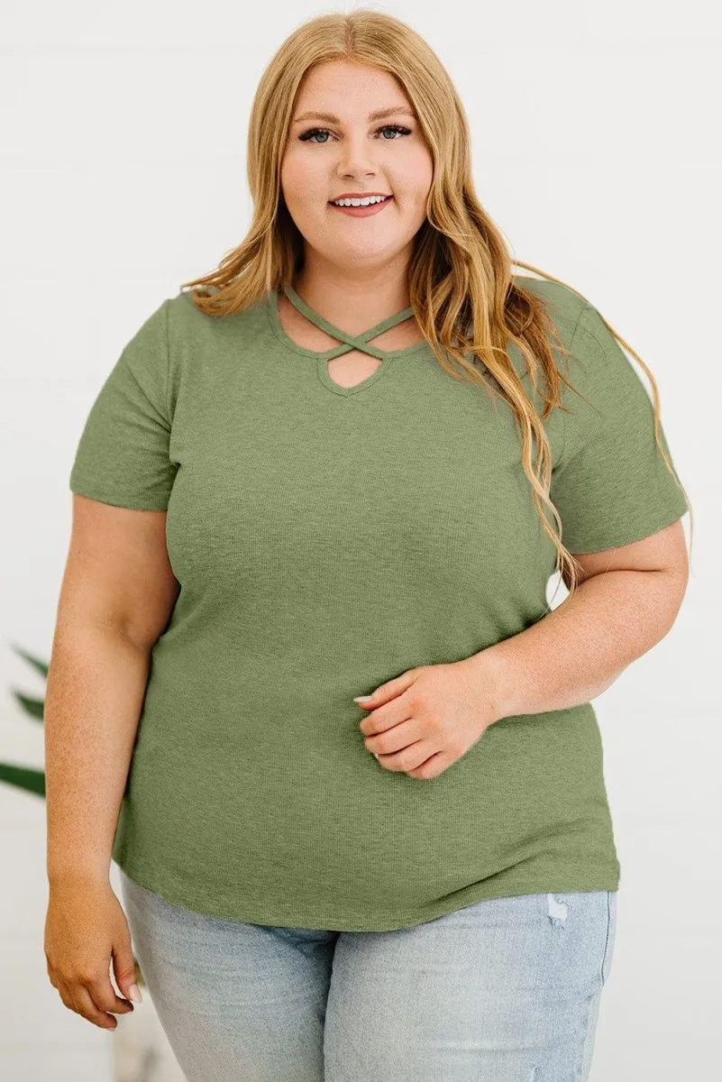 Crisscross Army Green Knit  Plus Size Shirt
