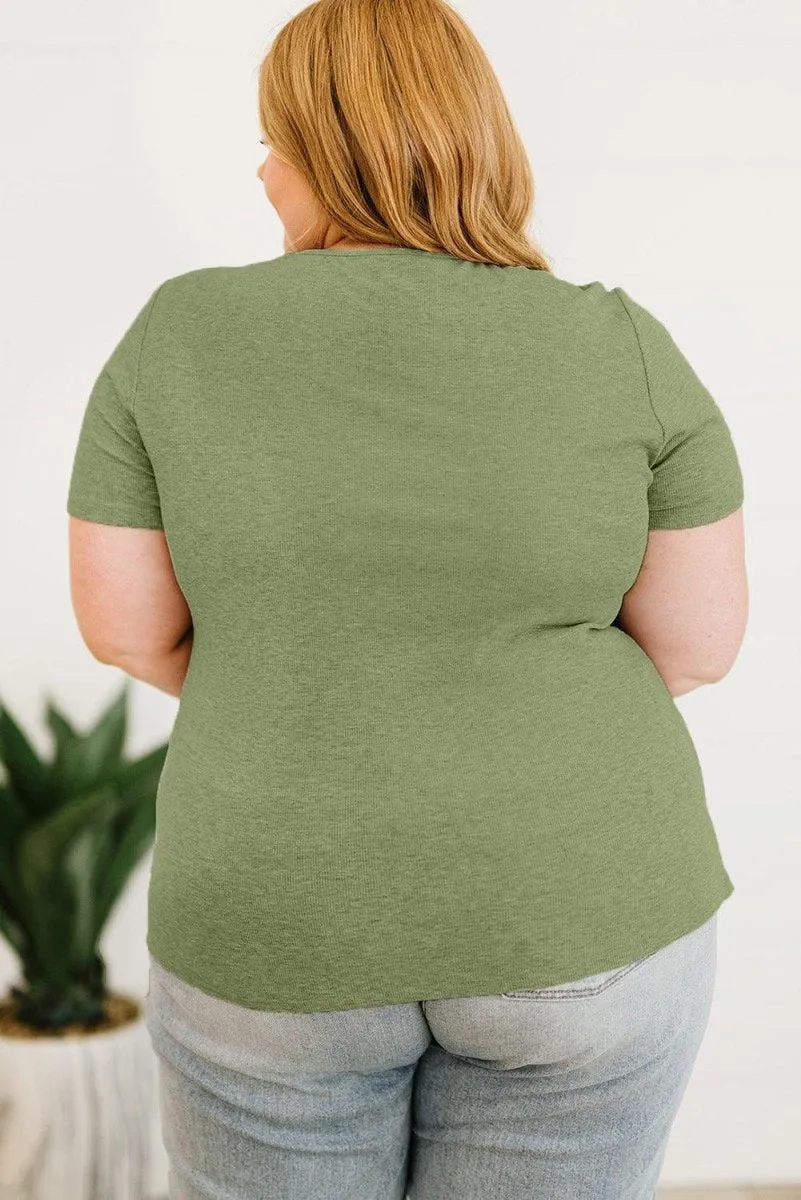 Crisscross Army Green Knit  Plus Size Shirt