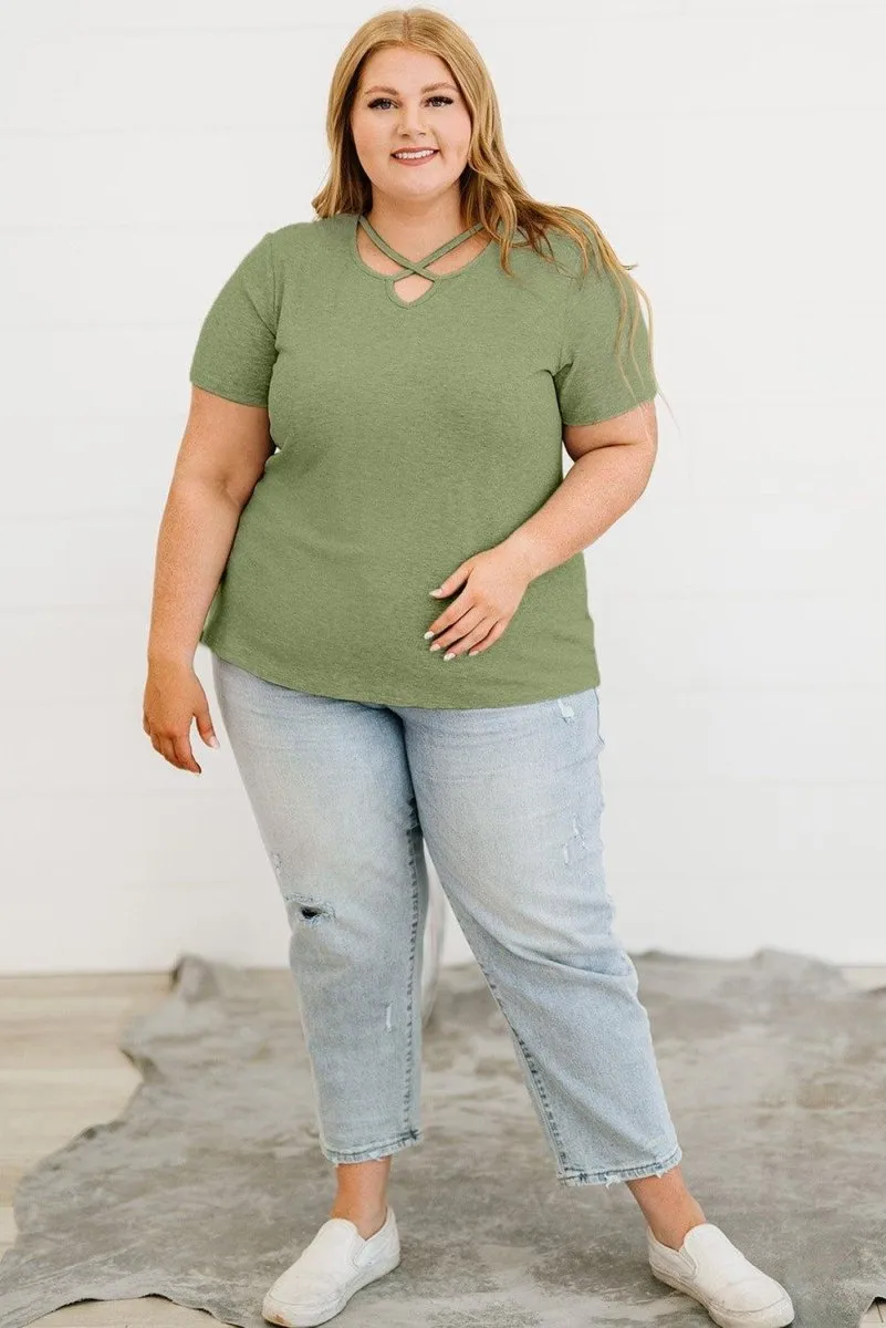 Crisscross Army Green Knit  Plus Size Shirt