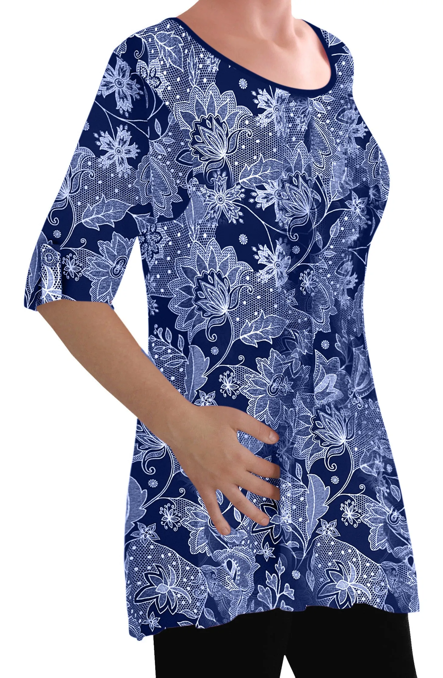 EyeCatch - Eliana Ladies Print Blouse Scoop Neck Tunic Womens Swing Flared T-Shirt Top