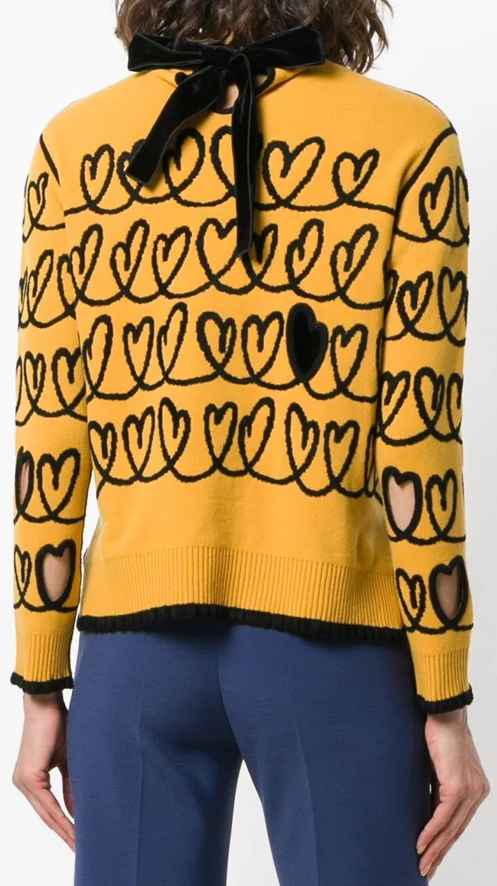Heart Embroidered Sweater with Cut-out Details