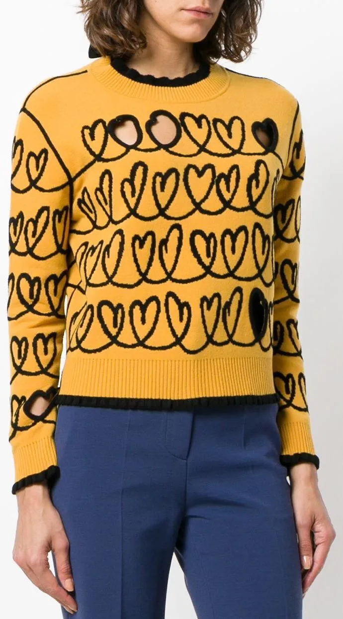 Heart Embroidered Sweater with Cut-out Details