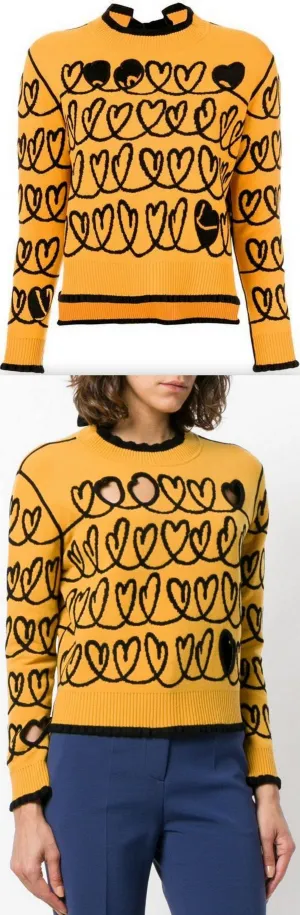 Heart Embroidered Sweater with Cut-out Details