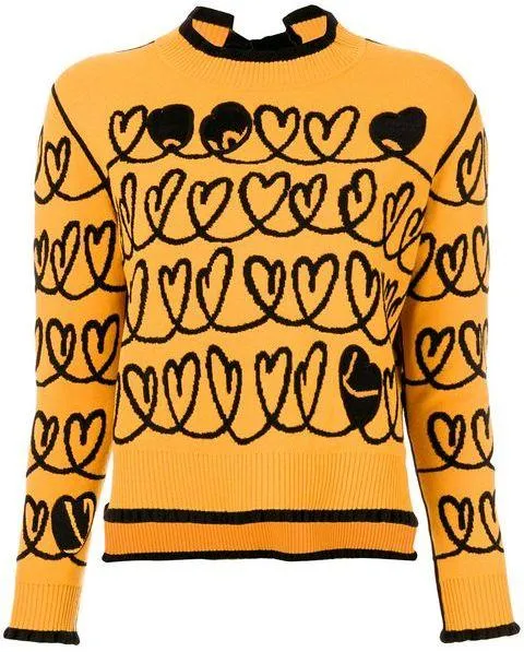 Heart Embroidered Sweater with Cut-out Details