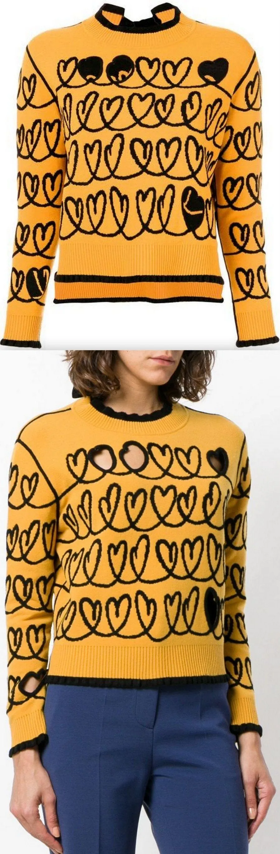 Heart Embroidered Sweater with Cut-out Details
