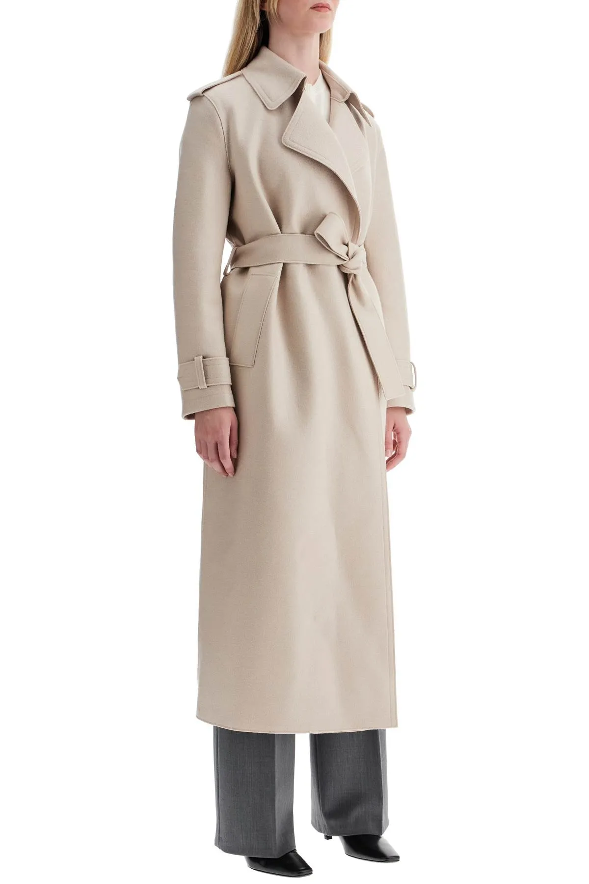 pressed wool robe coat with nine words A1343MLK ALMOND