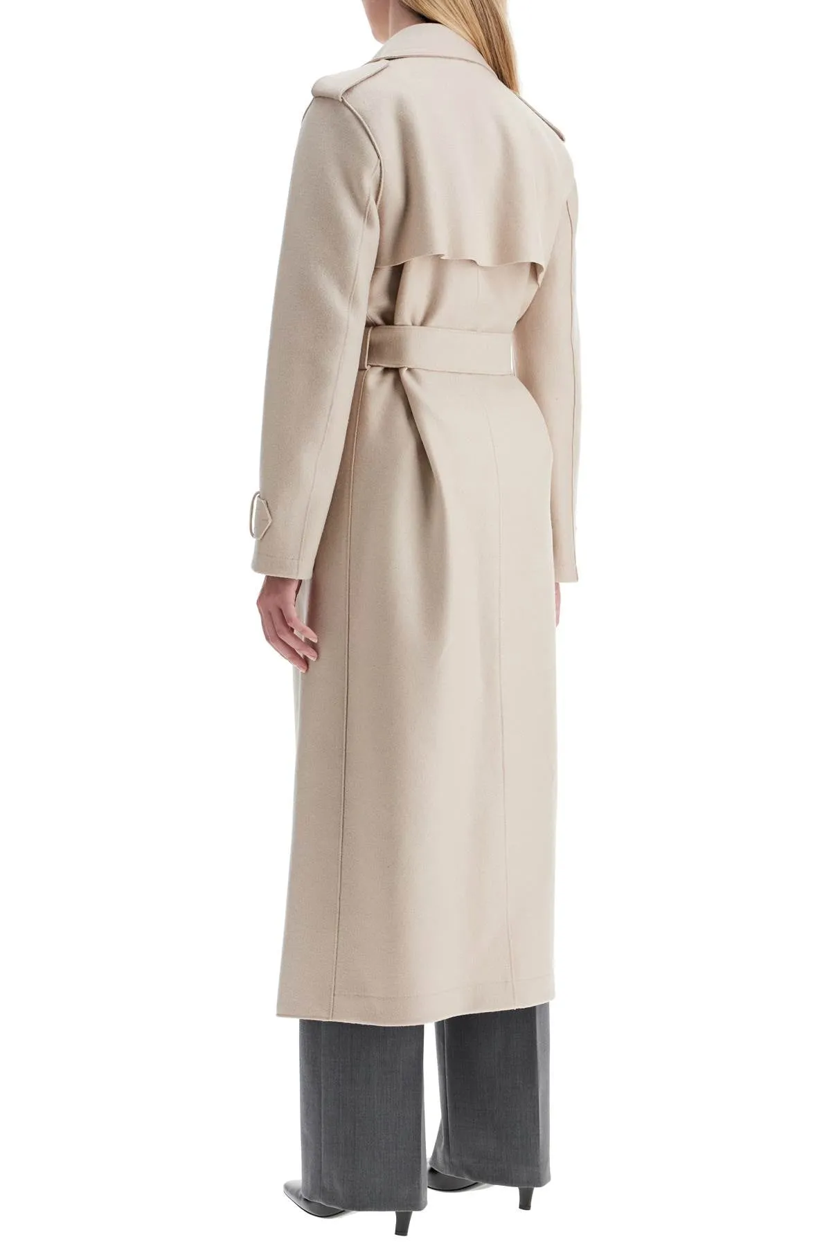 pressed wool robe coat with nine words A1343MLK ALMOND