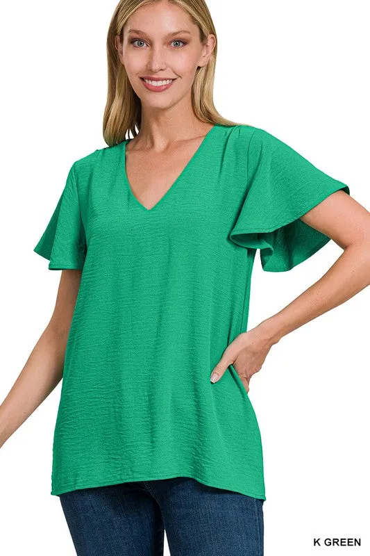 ZENANA Woven Airflow Flutter Sleeve Top